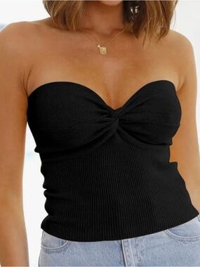 EFAN Twist Knot Front Knit Tube Crop Top, Size Medium, BNWOT